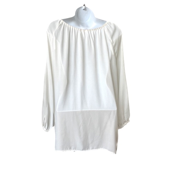 Joe Fresh Sheer Pull Over Blouse Neck Ties Sheer Size XL Beige Top 3/4 Sleeve - Picture 3 of 7